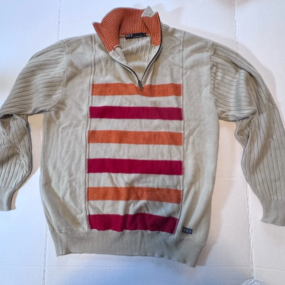 513 Clothing Concepts Retro Striped 1/4 Zip Sweater - Wool Blend - Size Large - Picture 4 of 11